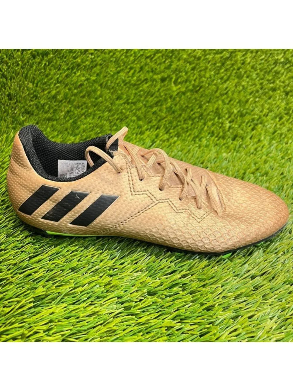 Adidas Messi 16.3 FG Boys Size 3.5Y Gold Black Running Outdoor Football Cleats